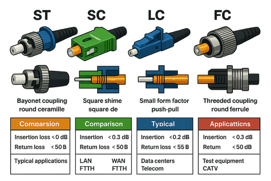 Fiber Optic Adapter Complete Guide: ST, SC, LC, FC Connector Differences and Selection