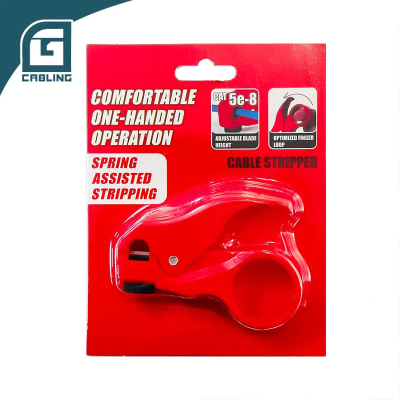 Gcabling New Design Red Network Cat5e Cat6 Cat8 Comfortable One-handed Cable Stripper with Spring Assist