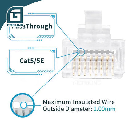 Gcabling Cat5E UTP connectors Cat6 rj45 pass through RJ45 Plug - Gcabling