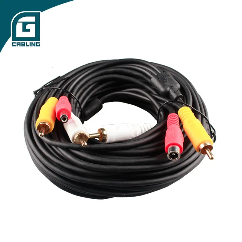 CCTV AV Power Audio cable 2RCA to 2RCA with DC Cable 10M 40M