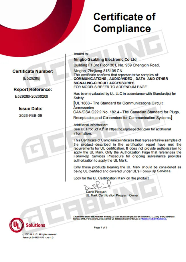 UL certificate E529286 Flush plates Faceplate Backboxes Faceplate inserts Faceplate blank RJ-45 inserts Patch Panels ODF Cable Manager Modular Jack Keystone Jack Models.webp__PID:98057155-95a1-41b7-9102-a5ff2d600620